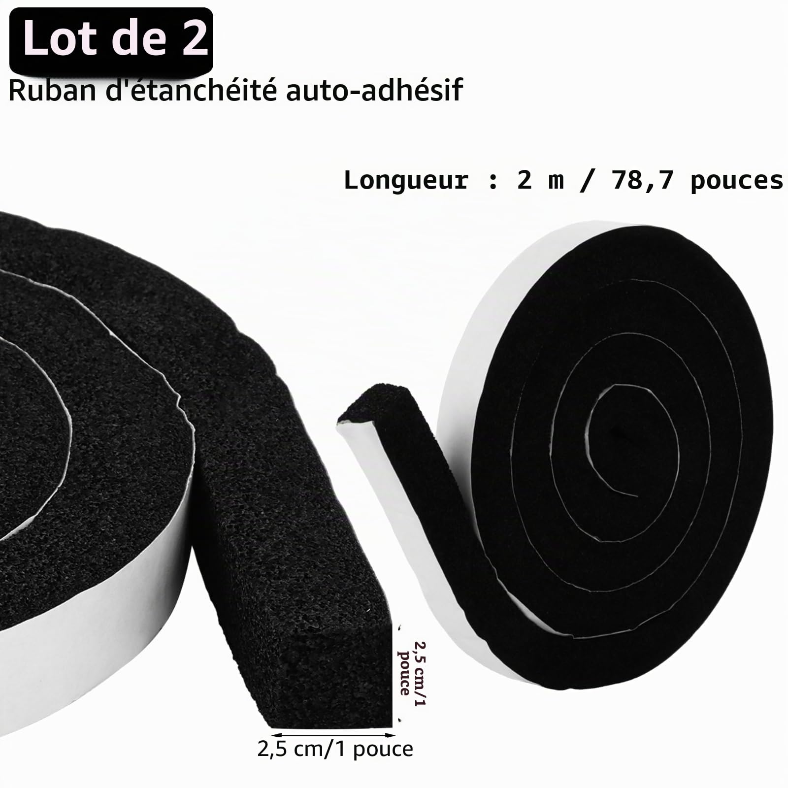 Lot De 2 Joints En Mousse Autoadhésifs De 2 M, 25 Mm (L) X 25 Mm (P), Bande D'étanchéité Pour Fenêtre En Mousse, Joint Porte, Bande D'étanchéité Autoadhésive, Mousse Autocollante