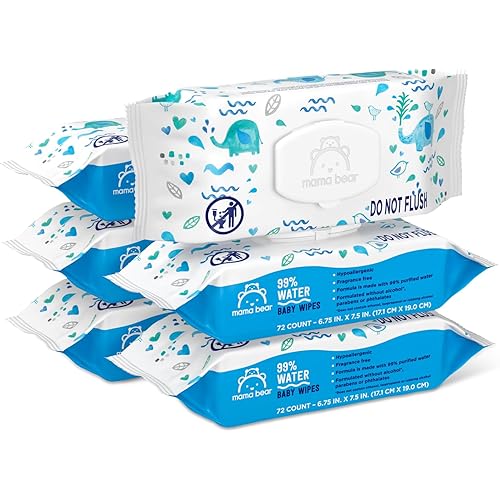 Amazon Brand - Mama Bear 99% Water Based Baby Wipes, Hypoallergenic for Sensitive Skin, Fragrance Free, 432 Count (6 Packs of 72)