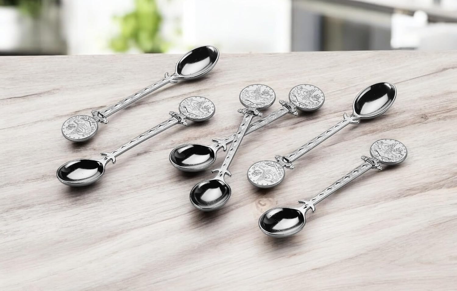 Alisveristime Resat Coin Decorative Zamac Tea Spoons Set, 6-Piece (Silver)