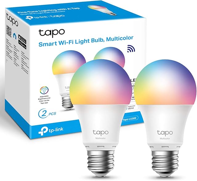 TP-Link Tapo Smart Bulb, Smart Wi-Fi LED Light, E27, 8.7W, Energy saving, Works with Amazon Alexa and Google Home, Google Home, Colour-Changeable, No Hub Required - Tapo L530E(2-pack)[Energy Class F]