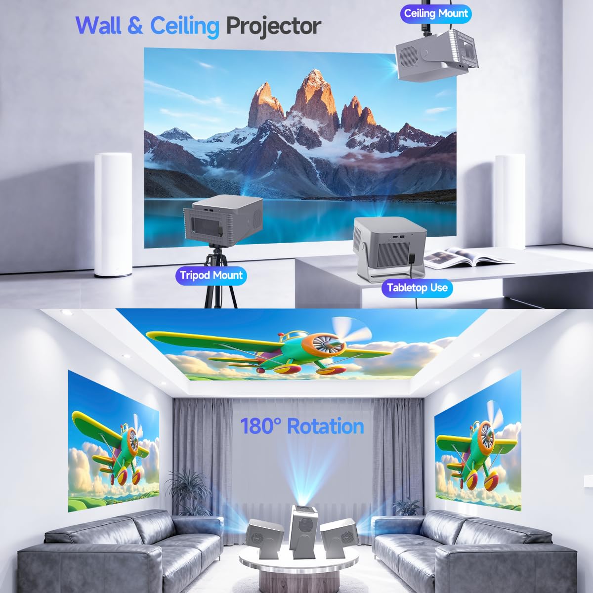Mini Proiettore 4K con Android 14 & App Integrate, Nativo 1080P Proiettore