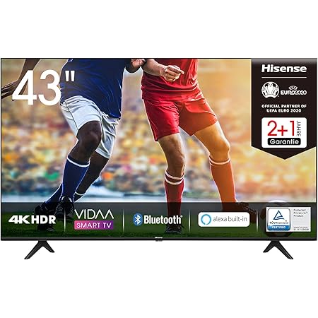 Hisense 43AE7000F 108cm (43 Zoll) Fernseher (4K Ultra HD, HDR, Triple Tuner DVB-C/ S/ S2/ T/ T2, Smart-TV, Frameless, Bluetooth, Alexa)