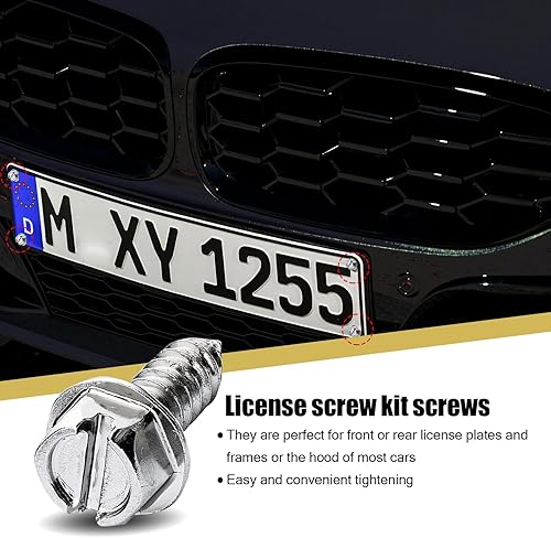 Miniatura 5 de Paquete de 4 tornillos para matrícula, tornillos de matrícula estadounidenses a prueba de óxido, pernos de montaje autorroscantes, universales para