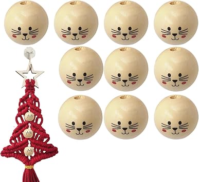 Wooden Craft Beads | Cat Head Beads for Bracelets,Smile Face Log Color Cat Doll Head, Round Spacer Beads for Crafts Dreamcatcher