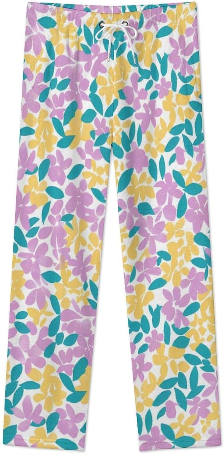 Vintage Cute Pastel Floral Womens Pajama Pants Fleece Sleep Comfy Lounge Pants Bottoms PJ
