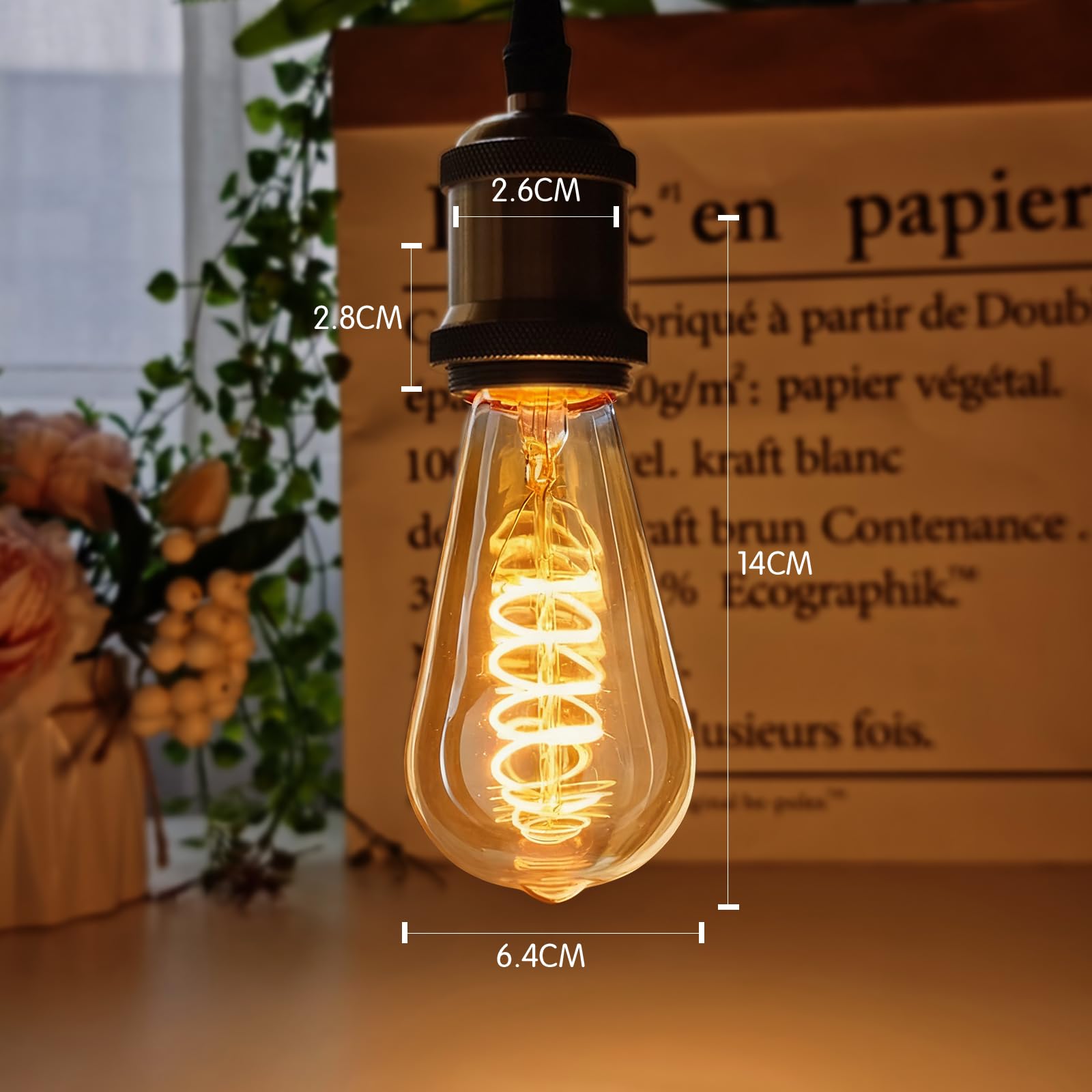 6 Pezzi Lampadine LED E27 Edison, 6W 2700K Lampadina Vintage Dimmerabile ST64 Retro Lampada LED Bianco Caldo per Casa, Bar, Sbarra, Illuminazione Retrò [Classe di efficienza energetica A]