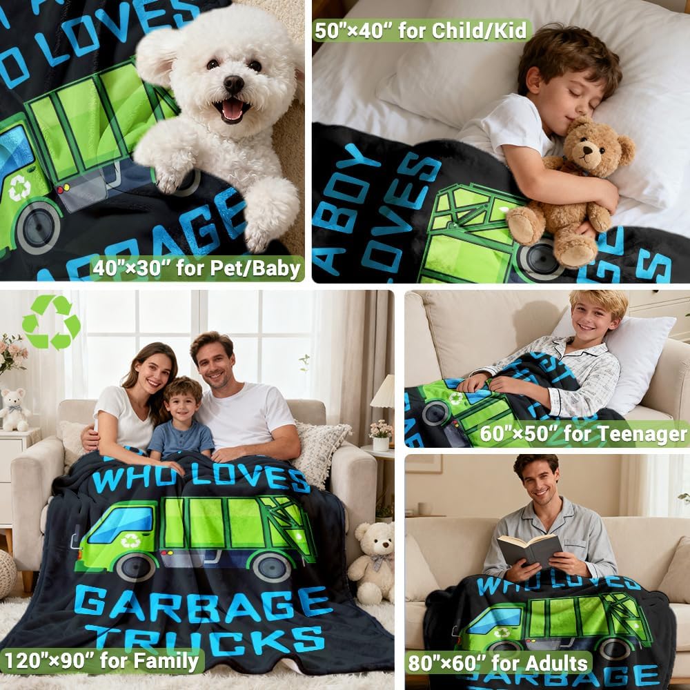 Boy Who Loves Garbage Truck Blanket for Boys Men Trash Truck Blanket Gifts Flannel Throws Cozy Lightweight Quilt Blankets for Bed Sofa Couch-50 x40 Small for Kids - Image 4