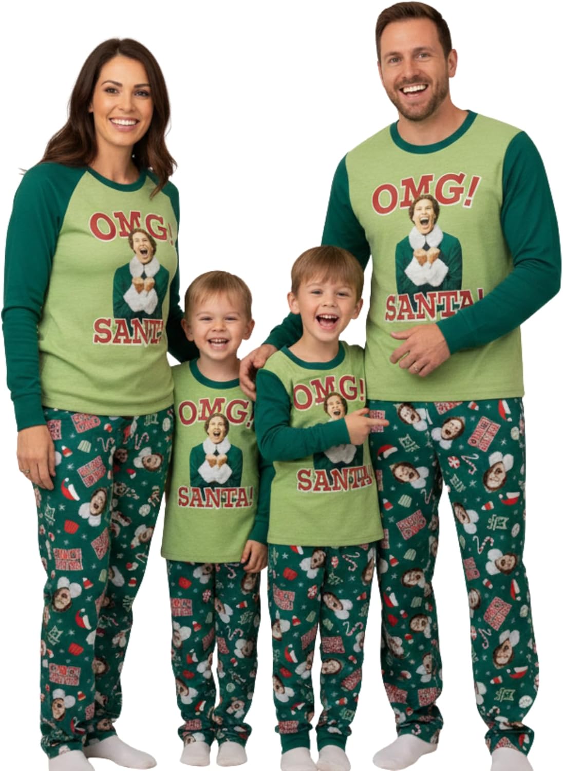 Matching Christmas Elf Pajamas for Family - Adult & Kids 2-Piece PJs Set, Official Buddy The Elf Product