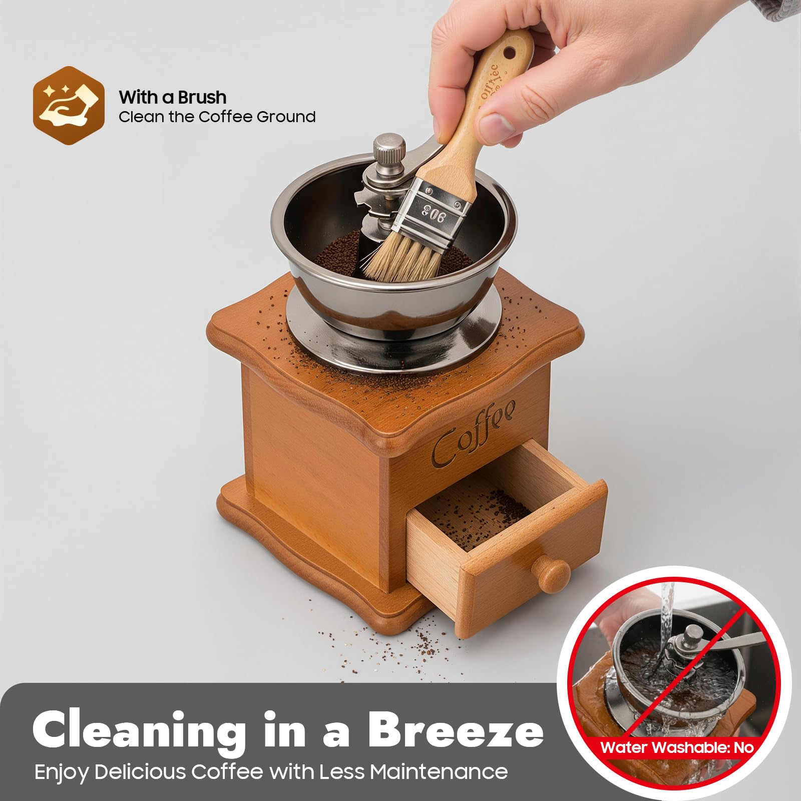 Molinillo de café manual, molinillo de mano de madera retro, molinillo de café con manivela, fuerza de molienda ajustable, molinillo de granos de café con cajón de madera, portátil para