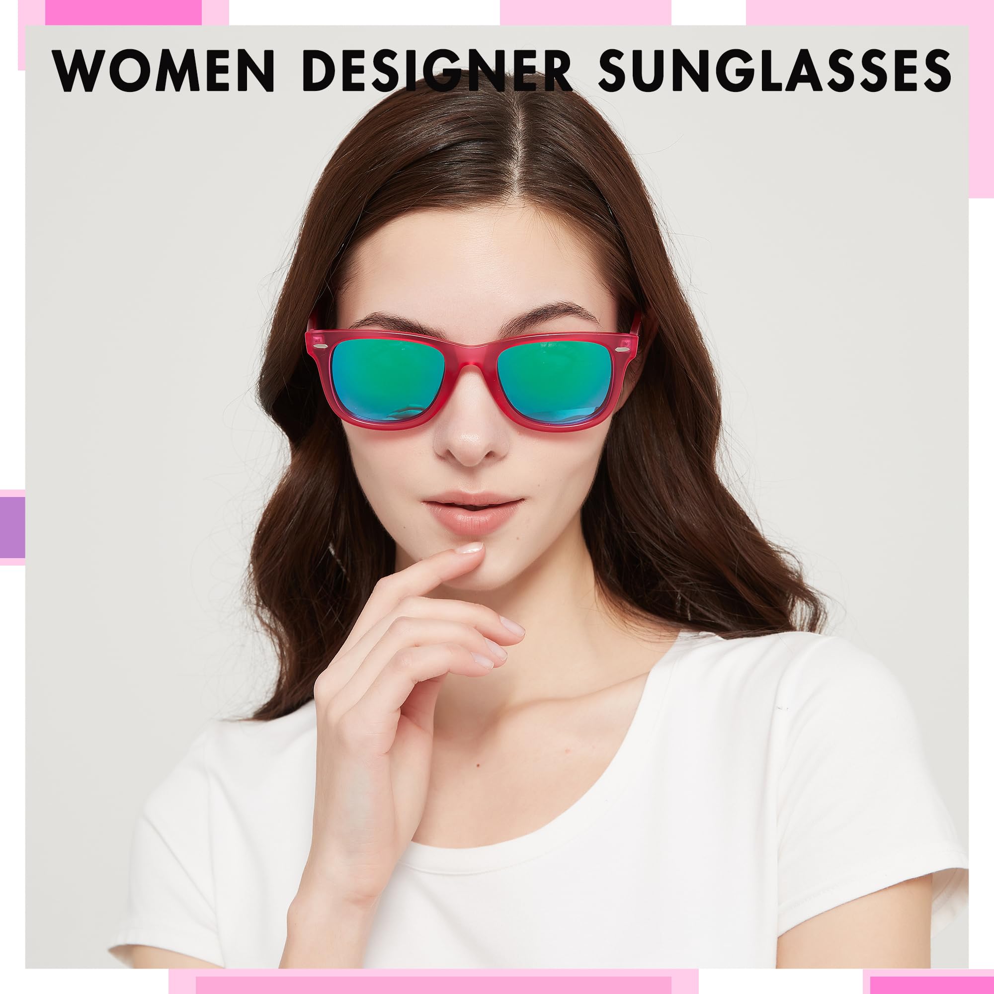 FancyPink Lentes de sol polarizados para mujer, protección UV400, lentes de sol de playa espejados, lentes de sol de moda de diseño, ajuste medio