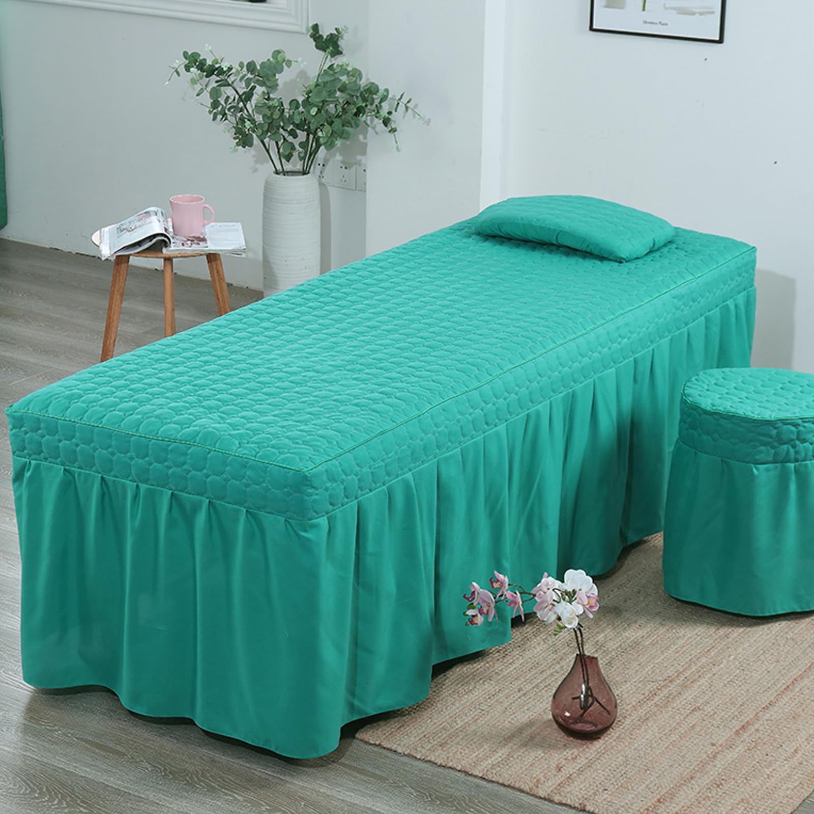 Pokrowiec na masaż, pokrowiec na stół do masażu, łóżko do masażu spa prześcieradło z gumką owiniętą dookoła ciemnozielony 60 x 180 cm (T)