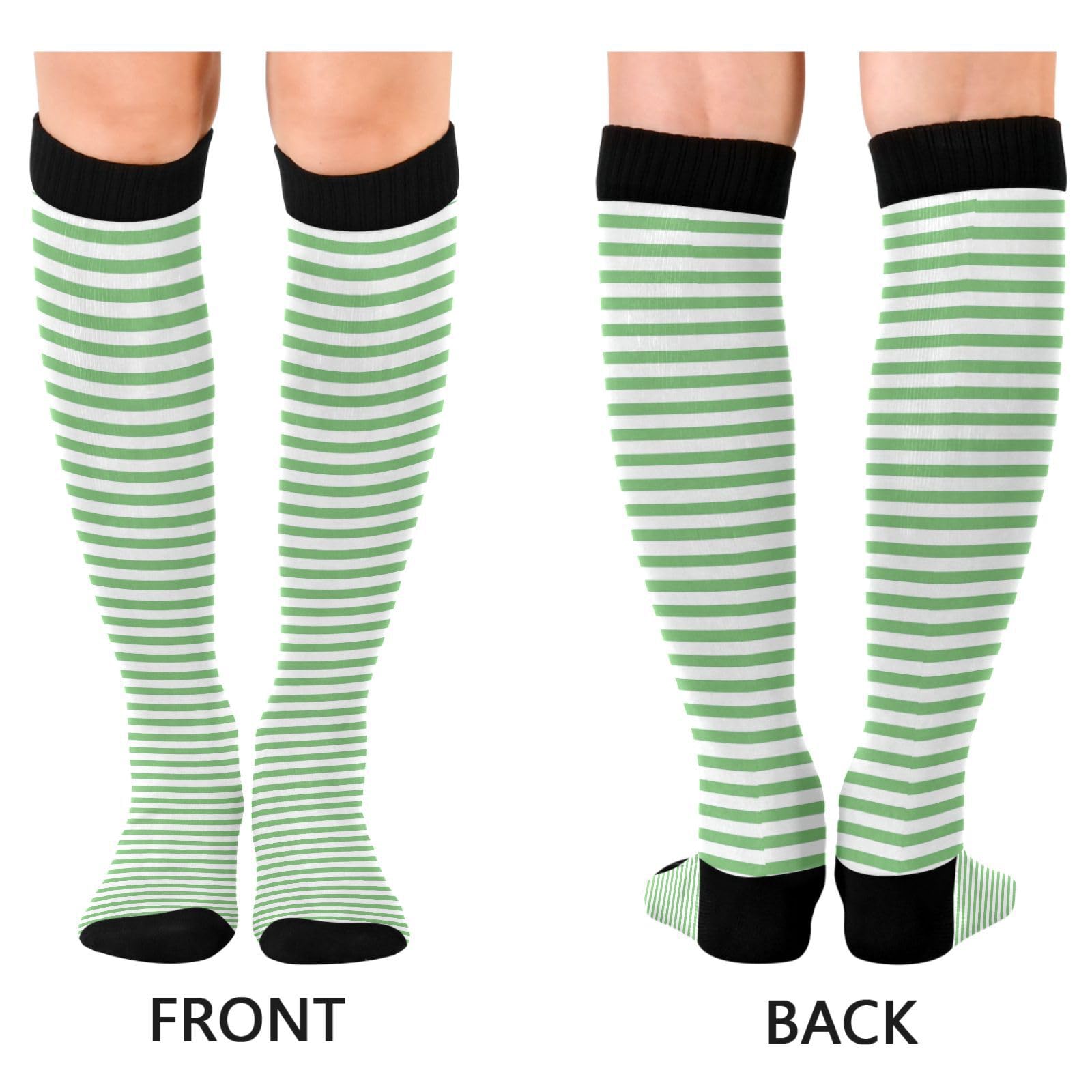 CZXW 1 Pair Light Green White Stripes Compression Socks 20-30mmHg Knee High Women Socks Tube Athletic Stockings for Men Sport Soccer Running Cycling Medical Nurse Winter Travel