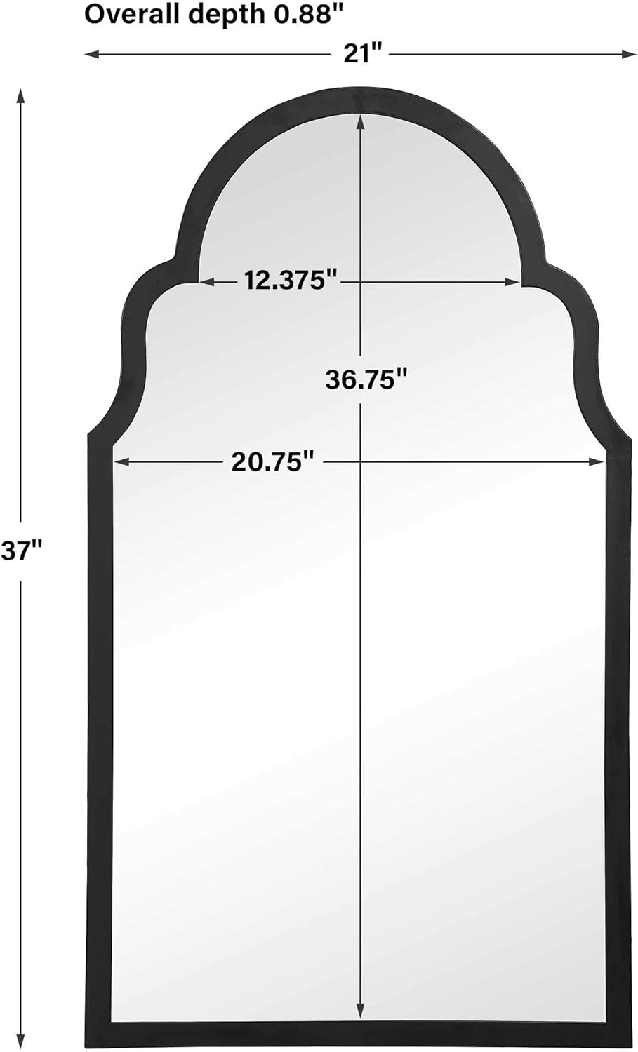 Moss + Fig Abbey Black Arch Mirror | Arched Wall Mirror in Satin Black Finish (21 in. W x 37 in. H x 1 in. D Arch Top Mirror)