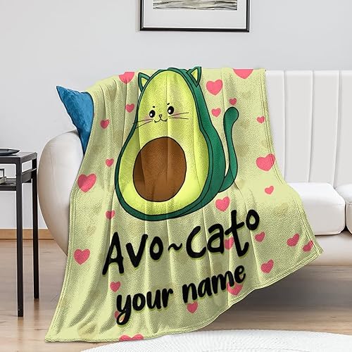 Miniatura 54 de Manta de aguacate personalizada con nombre, 40 x 30 pulgadas, bonita manta para niños, niñas, niños, mantas de felpa suave verde para regazo y silla