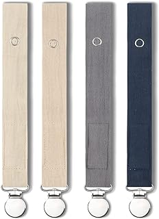 Baby Pacifier Clip Leash Soothie Holder Unisex for 4 Pack Gift Set with Neutral Solid Colors ;Soft Linen Pacifier Clips ; Fabric Pacifier Strap with Clip Keeps Pacifiers & Teethers in Place