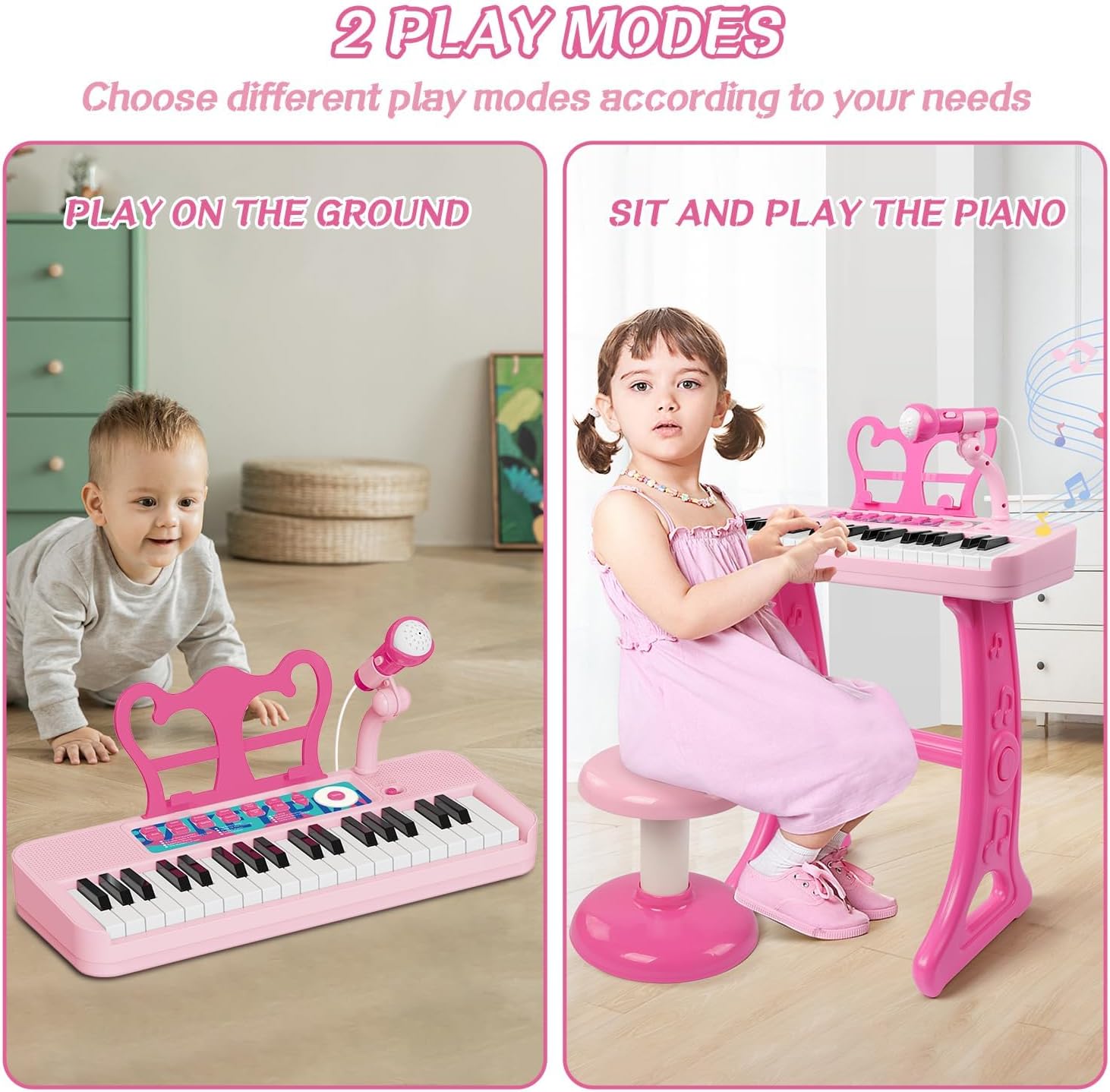 Kids Piano, 37 Keys Toddler Piano Keyboard Toy Electronic Musical Instrument Educational Toy with Microphone, 2 Speakers, Record Playback, Christmas Birthday Gift for 3+ Years Old