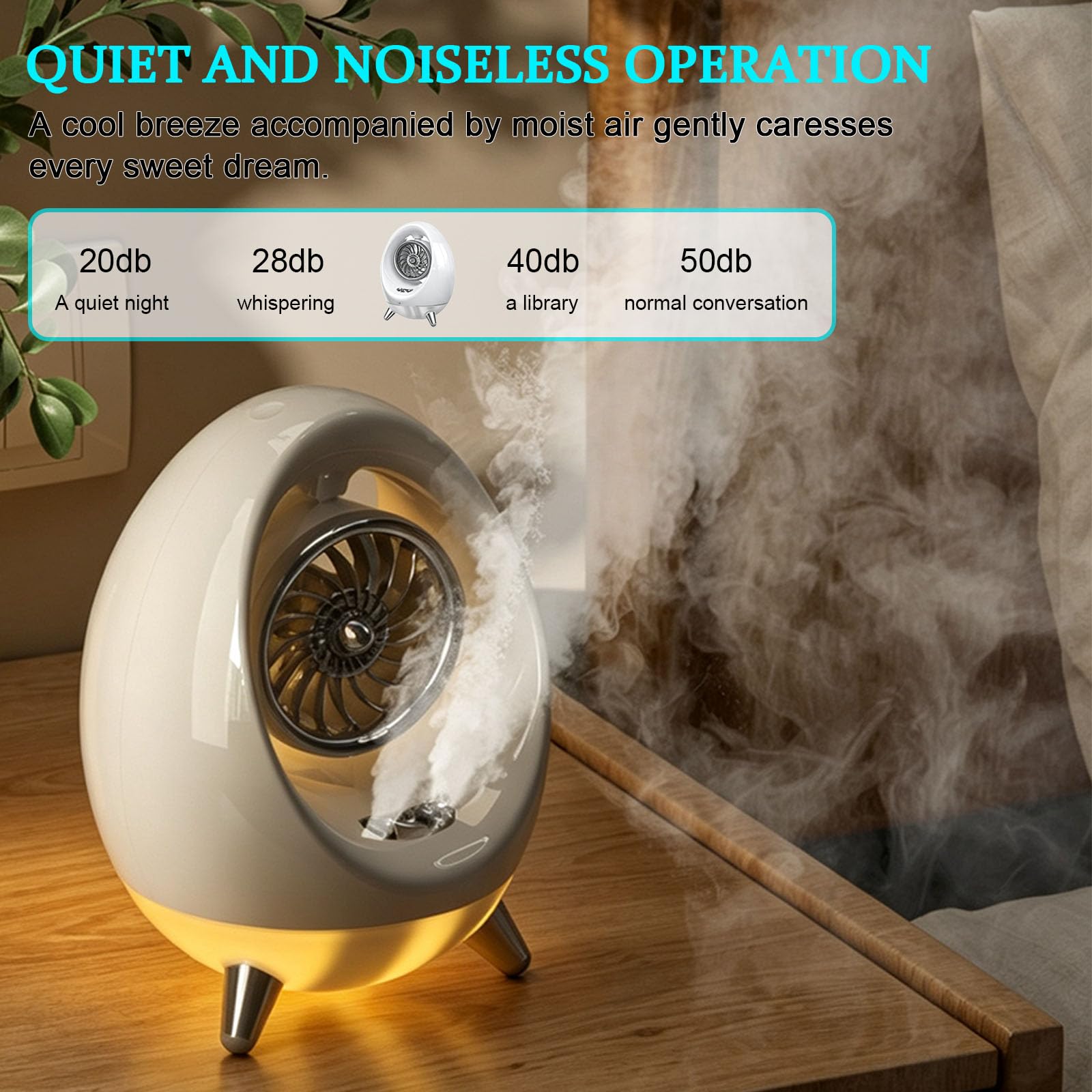 Condizionatore Portatile con Doppia Nebbia, Raffrescatore d'Aria 4 velocità | Mini Ventilatore da Tavolo con Luci LED, Silenzioso, Serbatoio 300ml, Autonomia Fino a 6 Ore, per Camera/Scrivania