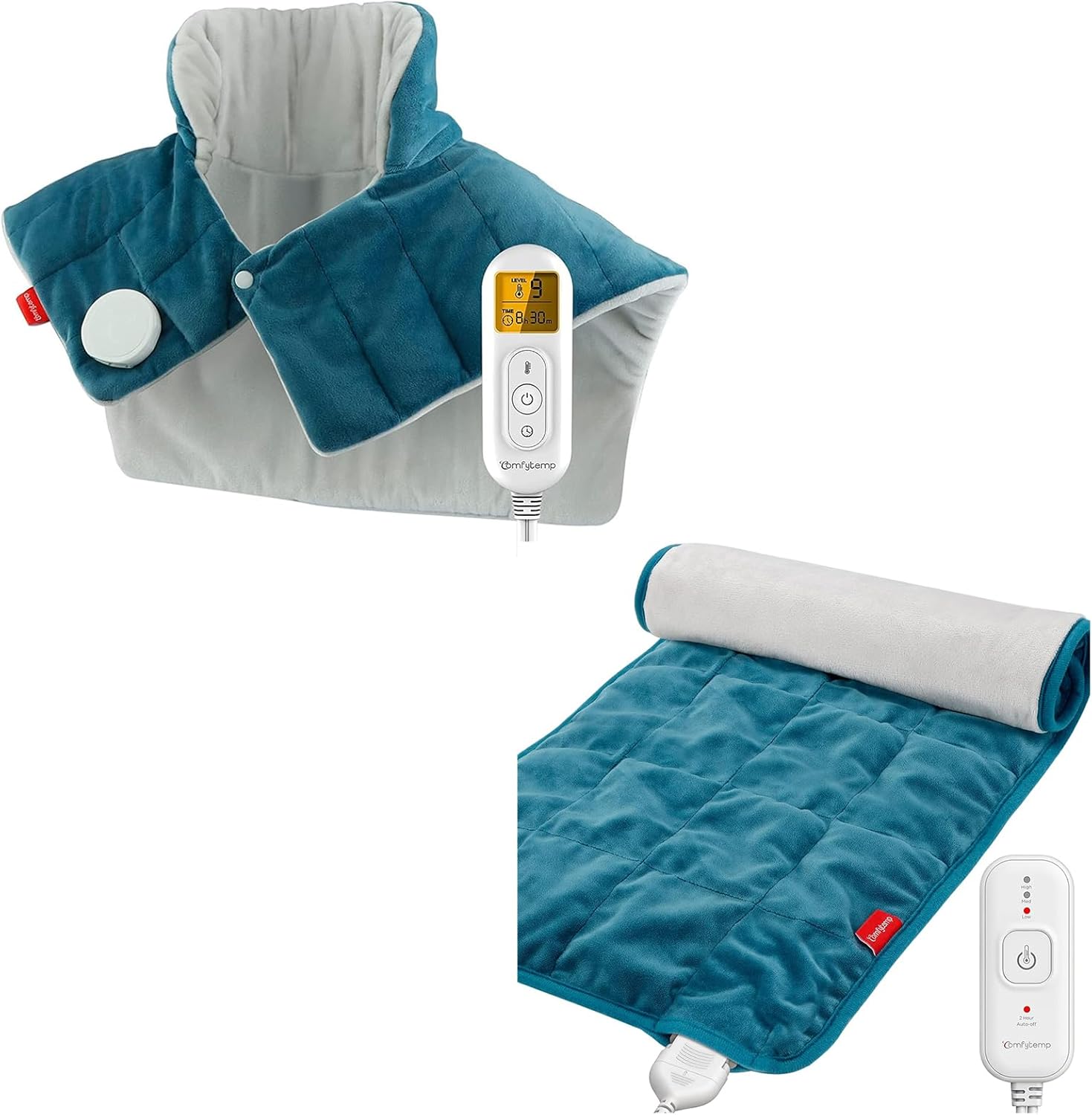 Comfytemp Heating Pad for Neck and Shoulders and Back, 19"X 23" Cape-Shaped Targeted Comfort for Shoulder and Neck, 12"X 24" Universal Size Suitable for Full Body