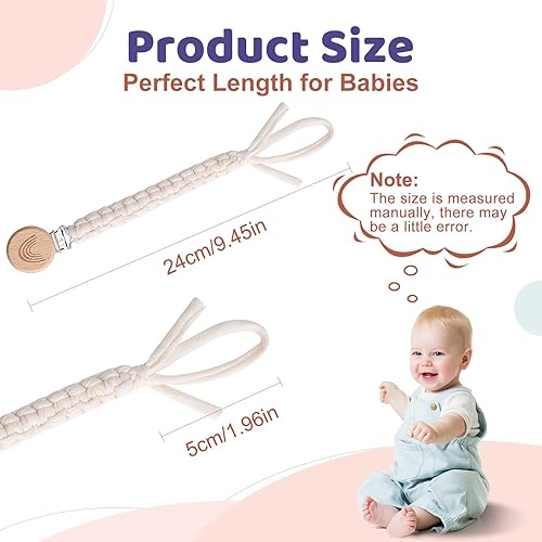 Miniatura 5 de Clip para chupete para niños y niñas, correa de soporte para chupete, estilo bohemio, arcoíris, clips de madera, hechos a mano, de algodón trenzado,