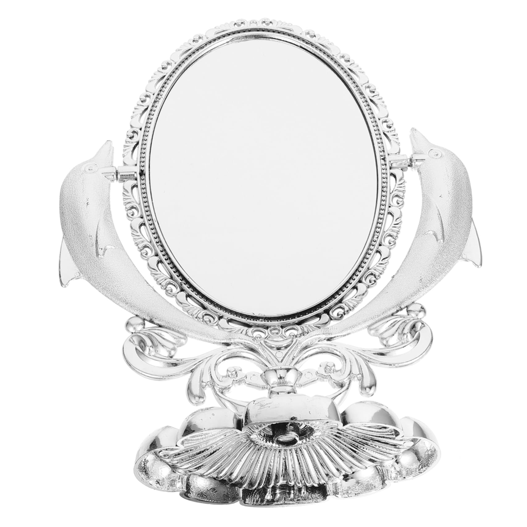 Miroir de maquillage double face rotatif sur pied dauphin pour table de bureau