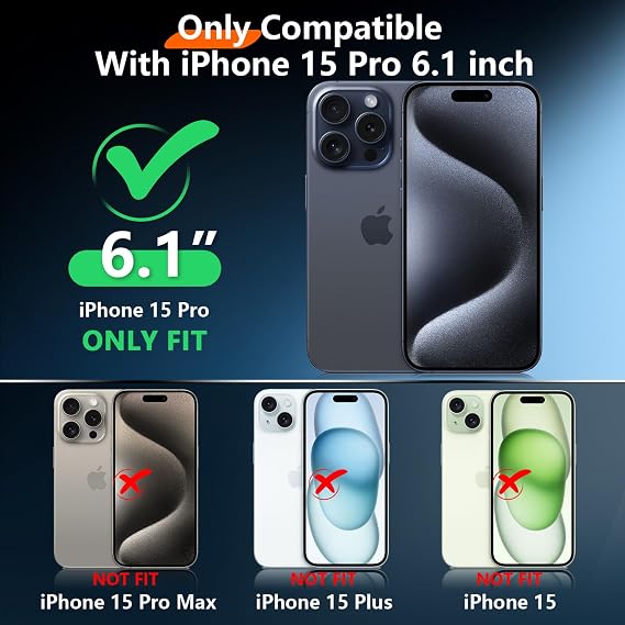 2025 New Designed for iPhone 15 Pro Case Waterproof, [Military Grade Shockproof][Glass Camera Protector & Built-in Screen Protector][IP68 Underwater][Dustproof][Dropproof] Full Phone Case 6.1