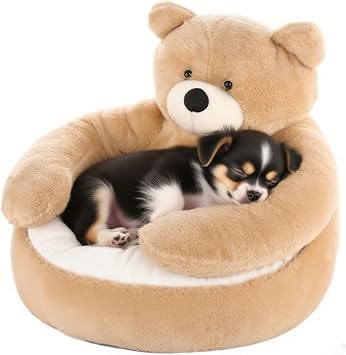 Small Dog Bed Cute Hug Plush Comfy Teddy Bear Bed Machine Washable & Non-Slip for Home Your Beloved