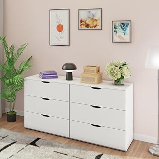 VIKI Dresser with 6 Drawers, Chest of 6 Drawers,Clothes Storage, Organizer Unit for Bedroom, Hallway, Entryway,Easy Pull Drawers, (Frosty White - 44D x 160W x 80H) | 1 Year Warranty