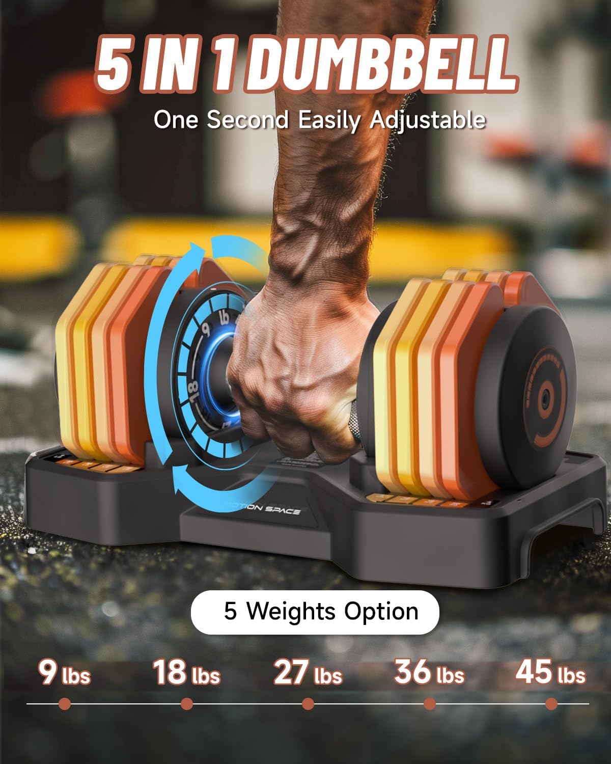 Adjustable Dumbbells Set 45LB Single, 1-Sec Fast Adjustable 5 Weights by Turning Handle, Premium Comfort Non-slip Metal Dumbbells with Tray, Compact Size for Full Body Home Workout