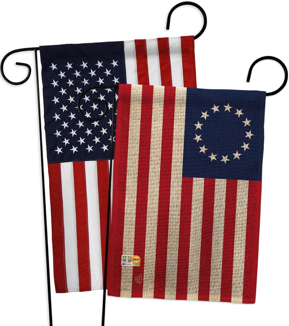 Historic Betsy Ross Garden Flags Pack Patriotic July Memorial Veteran Independence United State American USA Vintage Applique Small Decorative Gift Yard House Banner Double-Sided US Made 13 X 18.5