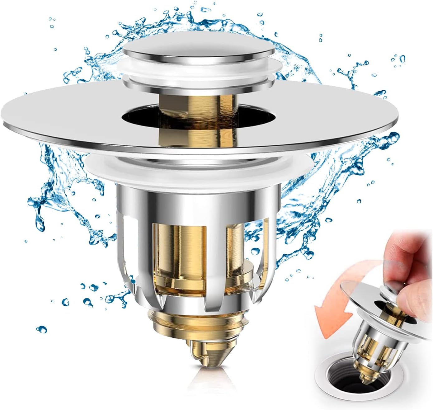 Universal Filter Bathroom Sink Stopper, Pop Up Drain