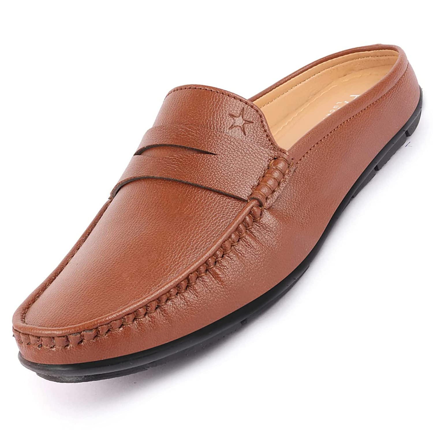FAUSTO FST KI-8807 TAN-40 Mens Tan Slip On Back Open Stitched Mules Casual Shoes (6 UK) (B09ZPQB1TG) Amazon Price History, Amazon Price Tracker