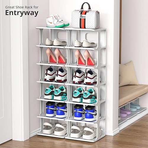 Miniatura 2 de ZOINLIY Organizador de zapatos apilable para armario, zapatero pequeño para entrada, dormitorio, dormitorio, estante de zapatos independiente, cubo