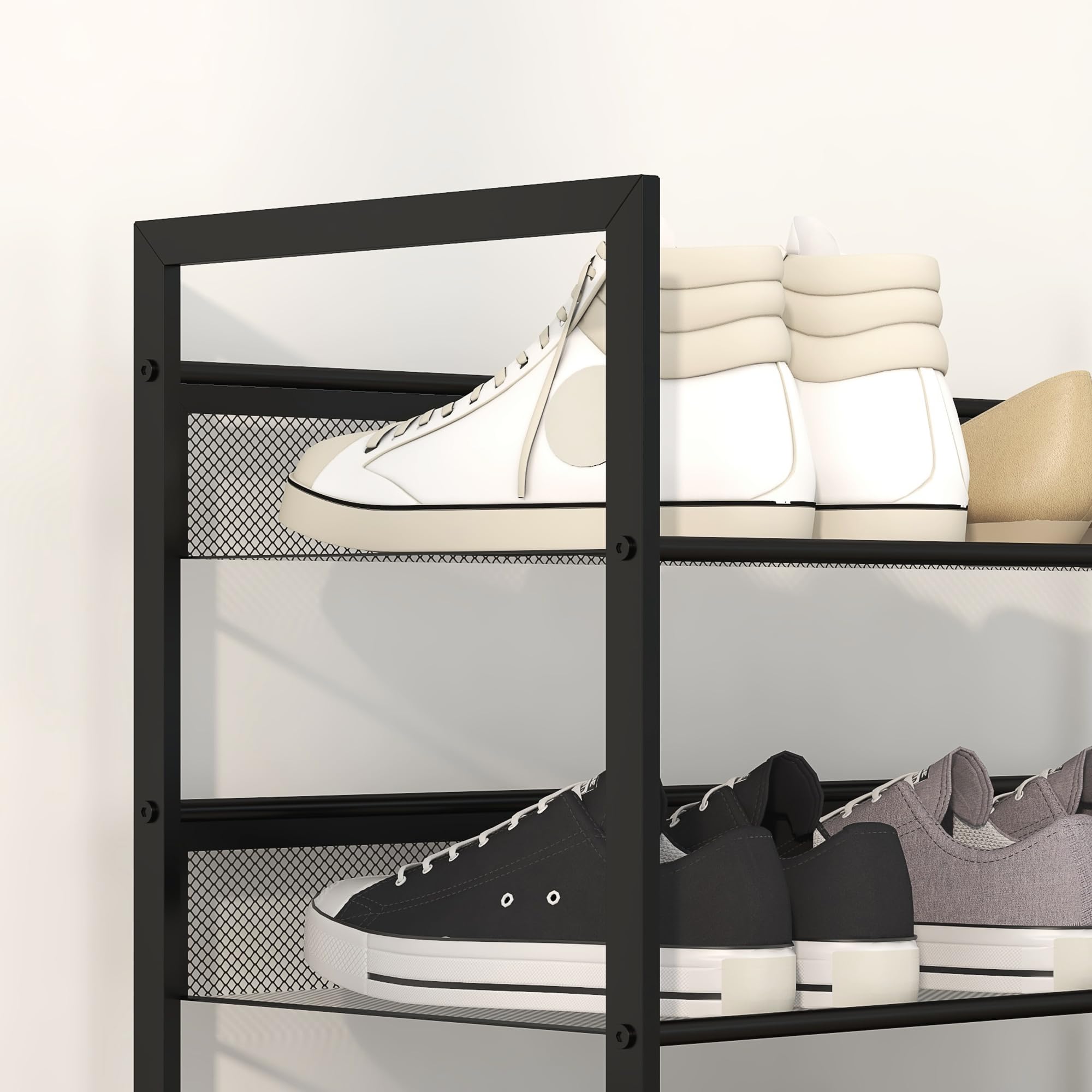 kleines Schuhregal Schuhablage Schuhständer hoch schmal, 5 Regale, 72 cm x 30 cm x 102 cm, Schwarz