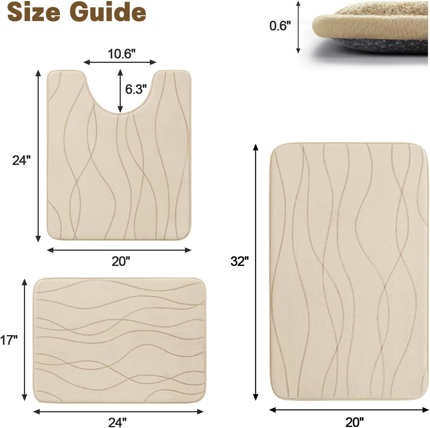 YIHOUSE Memory Foam Bathroom Rug Sets 3 Piece, Ultra Absorbent Bath Mat for Bathroom - Non-Slip Machine Washable & Dry Quickly, 3 Piece Bathroom Mat Set,Khaki Khaki 1'8" x 2'8"