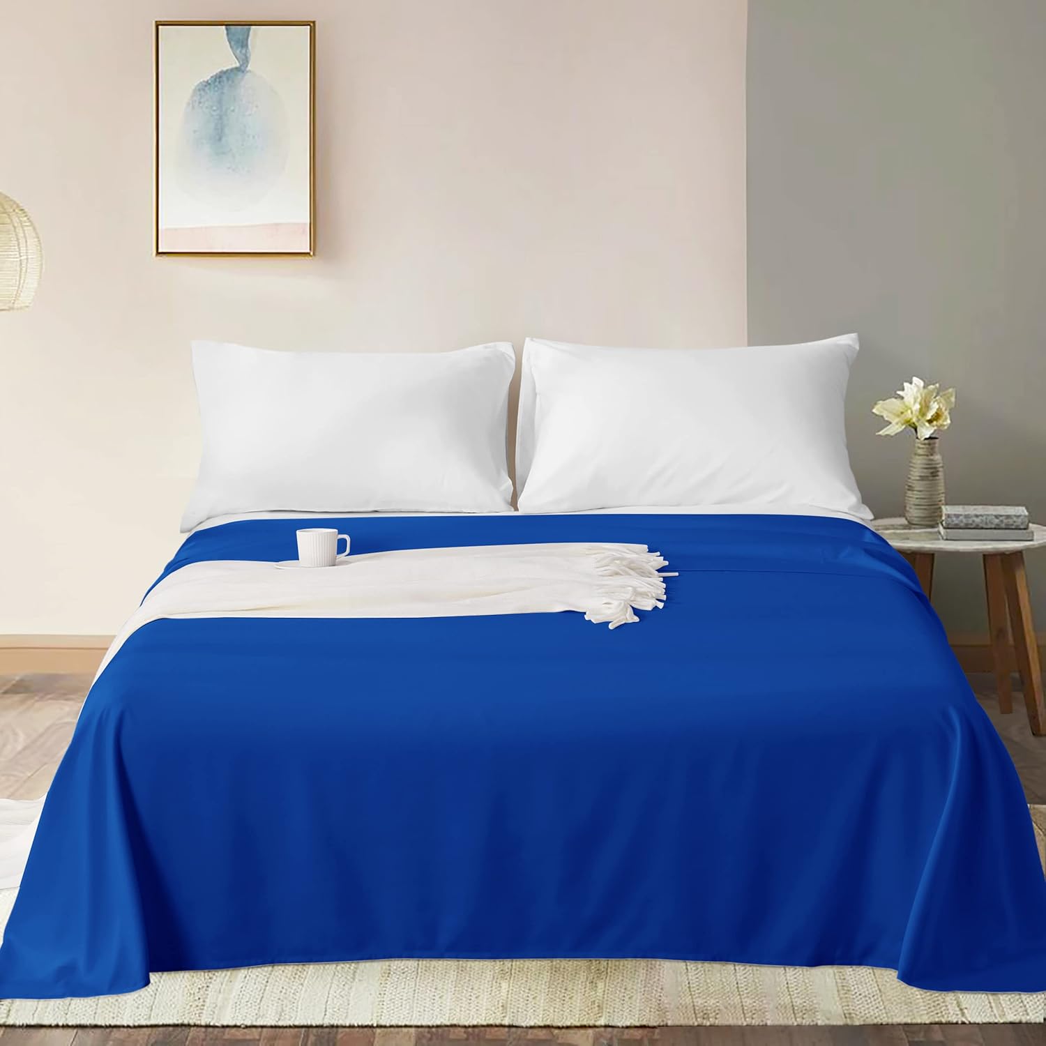 FLXXIE California King Size Microfiber Flat Bed Sheet Only, 1800 Soft and Fade, Shrinkage Resistant Top Sheet, White : Home & Kitchen