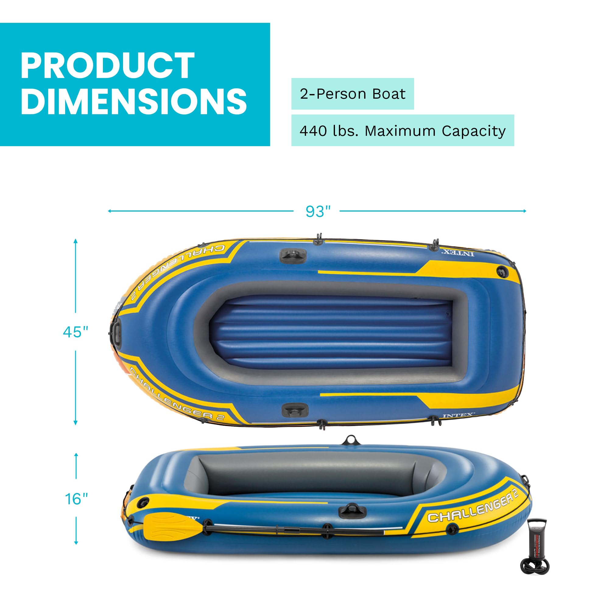 Intex Challenger 2 Schlauchboot Blau/Gelb 236 x 114 x 41 cm, 1 Stück