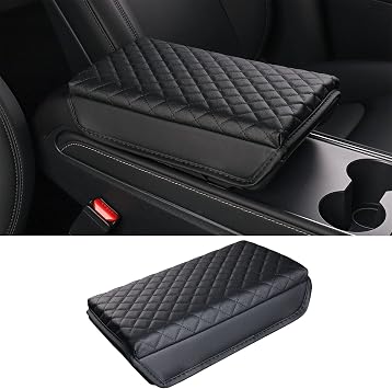Armrest Box Cover for 2021-2026 Tesla Model 3/Model Y Accessories | Soft PU Leather & Memory Foam, Scratch Protection, Elastic Straps, Armrest Comfort, Easy Installation, Interior Accessories