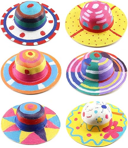 Miniatura 6 de Sombrero de paja de bricolaje para niños, sombrero hecho a mano, sombrero de playa, sombrero de sol de playa, sombrero de pintura artística con