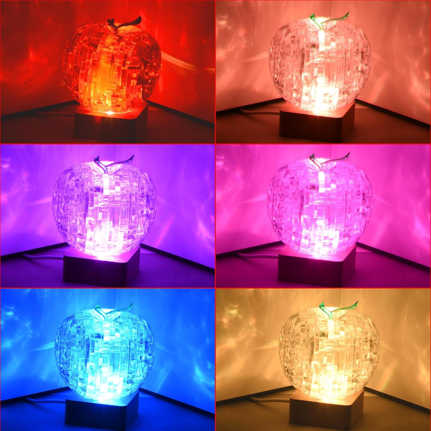 3D Crystal Puzzle, Night Light with Base, DIY Crafts for Age 14+, Birthday Gifts for Adults, Plastic Apple DIY Puzzle Blocks 3D Model Toy(Green)