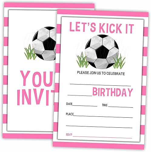 AWSICE Invitaciones de cumpleaños de fútbol, 20 tarjetas de invitación con sobres, tarjetas de invitación deportivas de doble cara para fiesta de