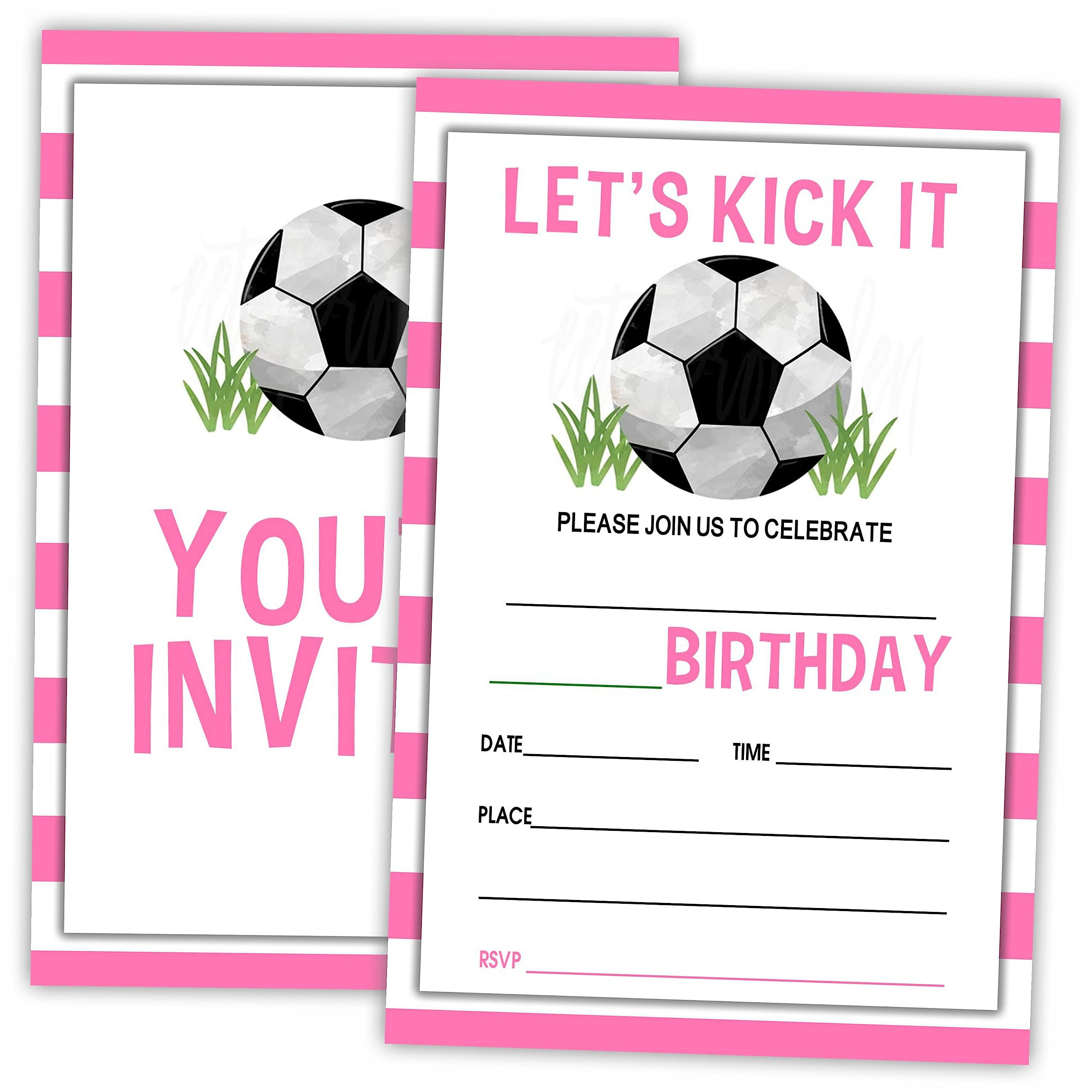 AWSICE Soccer Birthday Invitations, 20 Invite Cards with Envelopes, Sports Double-Sided Fill-In Invite Cards For Birthday Party，Boys, Girls, Kids, Teen-D09