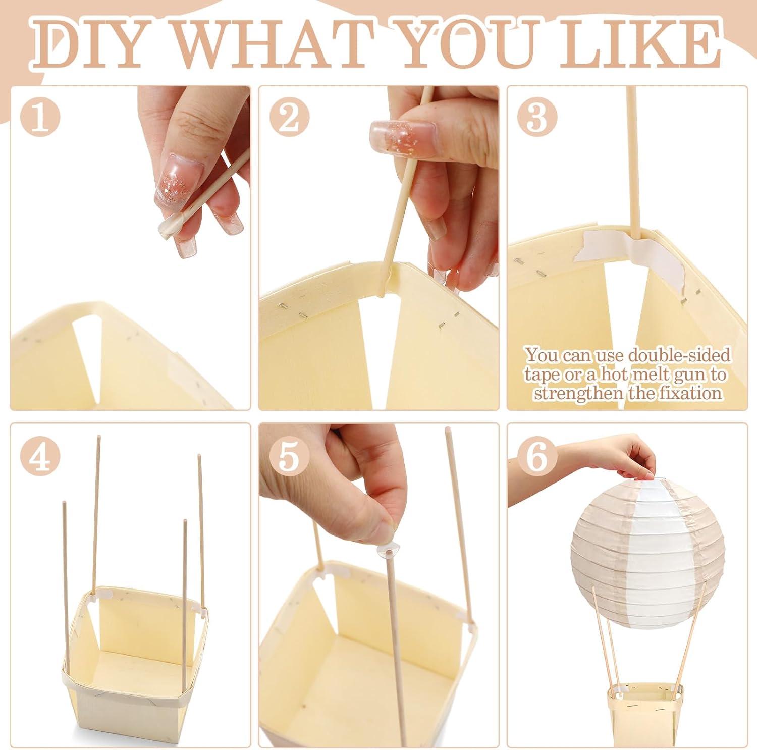Retisee 12 Sets Baby Shower Hot Air Balloon Table Centerpieces Nude Striped Paper Lanterns Woven Baskets with Sticks for DIY Gender Reveal Birthday Baby Shower Wedding Decor, 7.87 Inch