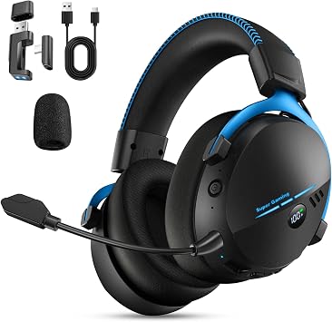 Wireless Headset for PC PS5 PS4 Switch, BT6.0 & 2.4GHz Headphone, 100H