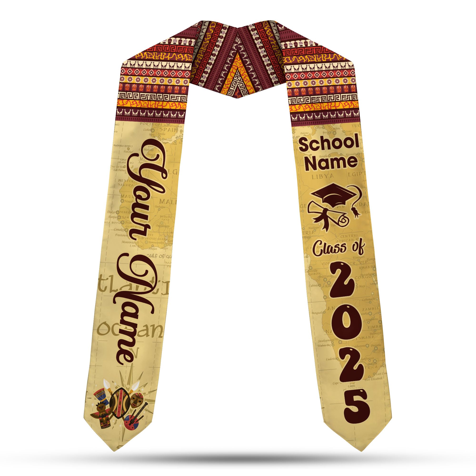 MonkeyVan Custom African American Graduation Stole,Personalized Kente Graduation Sash,Class of 2025 African Graduation Stole A285