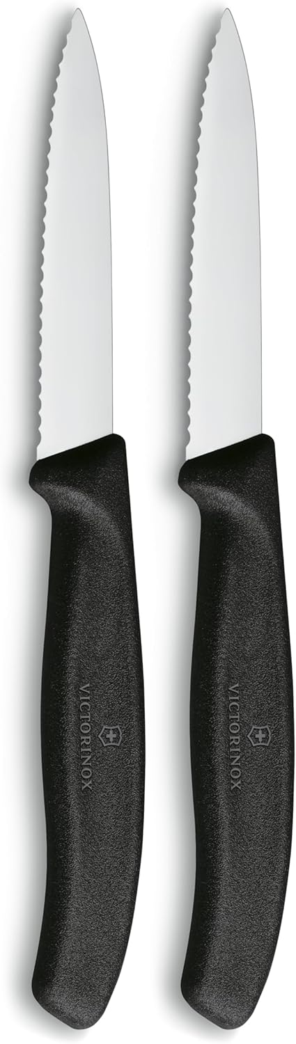Victorinox Swiss Classic, Paring Knife, Extra Sharp Blade, Wavy Edge, 8 cm, Robust Plastic Handle, Stainless Steel, Black