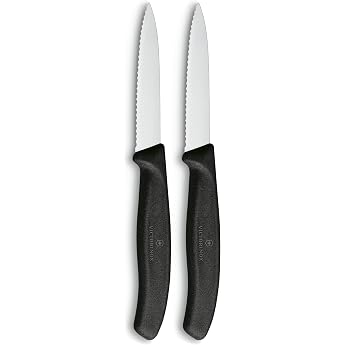 Victorinox Swiss Classic 8 cm Serrated Vegetable Knife - Medium Point - Blade Guard - Dishwasher-Safe - Set of 2