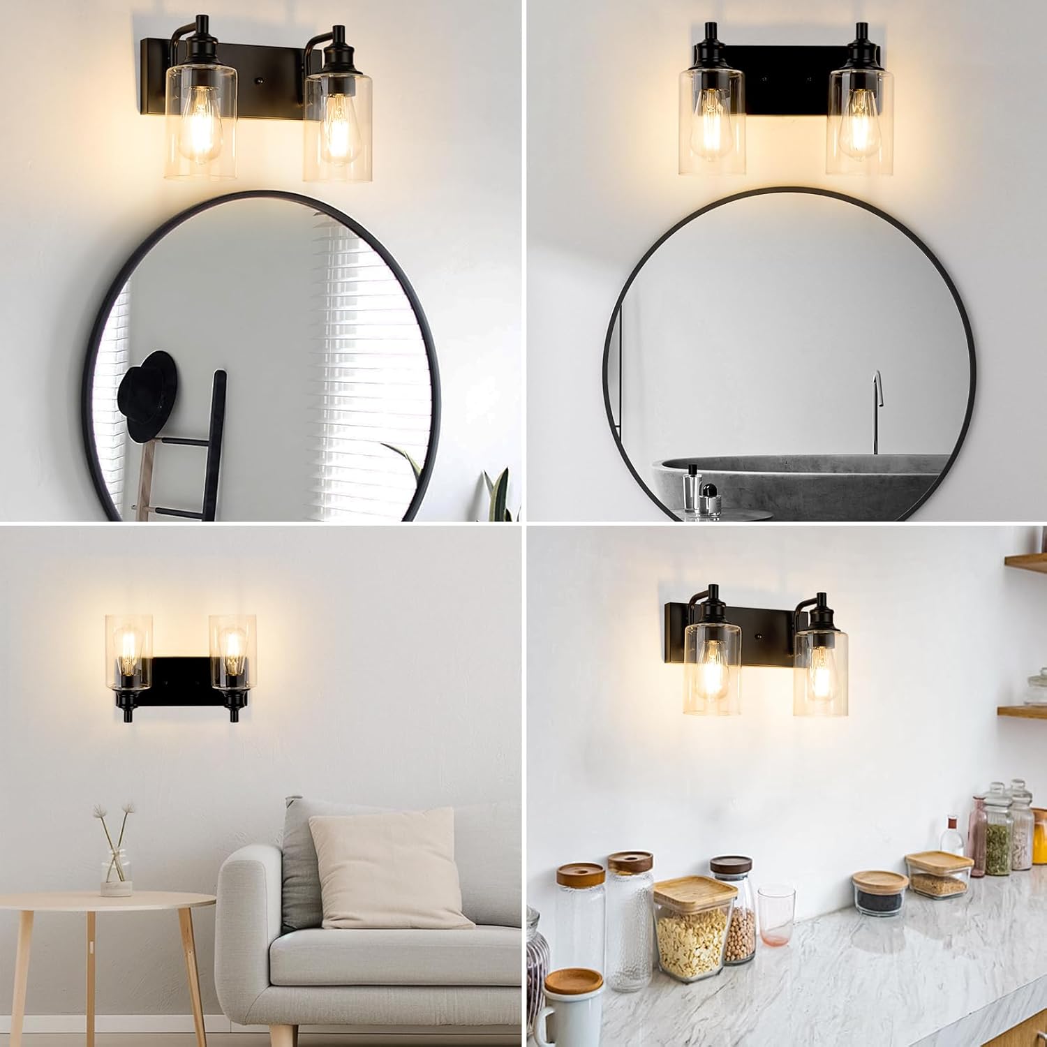 2-Light Bathroom Light Fixtures Modern Black Vanity Lights for Bathroom Lighting Fixtures Over Mirror for Cabinet Mirror Bedroom Hallway