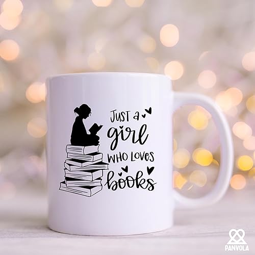 Miniatura 4 de Panvola Just A Girl Who Loves Books Book Lover Gift For Woman Reader Librarian Mug Bookworm Bibliophile Novedoso Vaso de Cerámica Café 11 oz Blanco