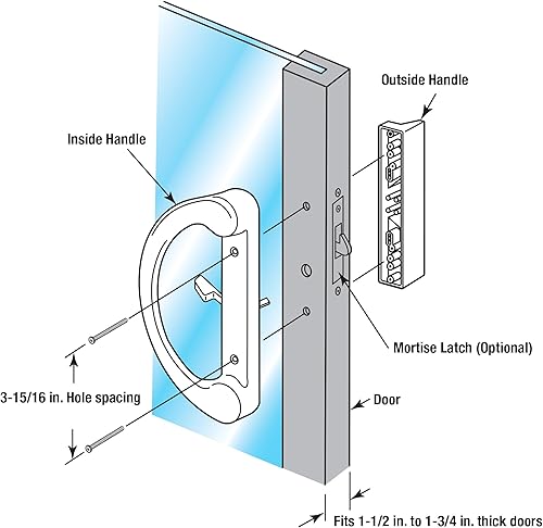 Miniatura 3 de Prime-Line C 1225 Mortise Style Sliding Patio Door Handle Set - Replace Old or Damaged Door Handles Quickly and Easily – White Diecast, Non-Keyed