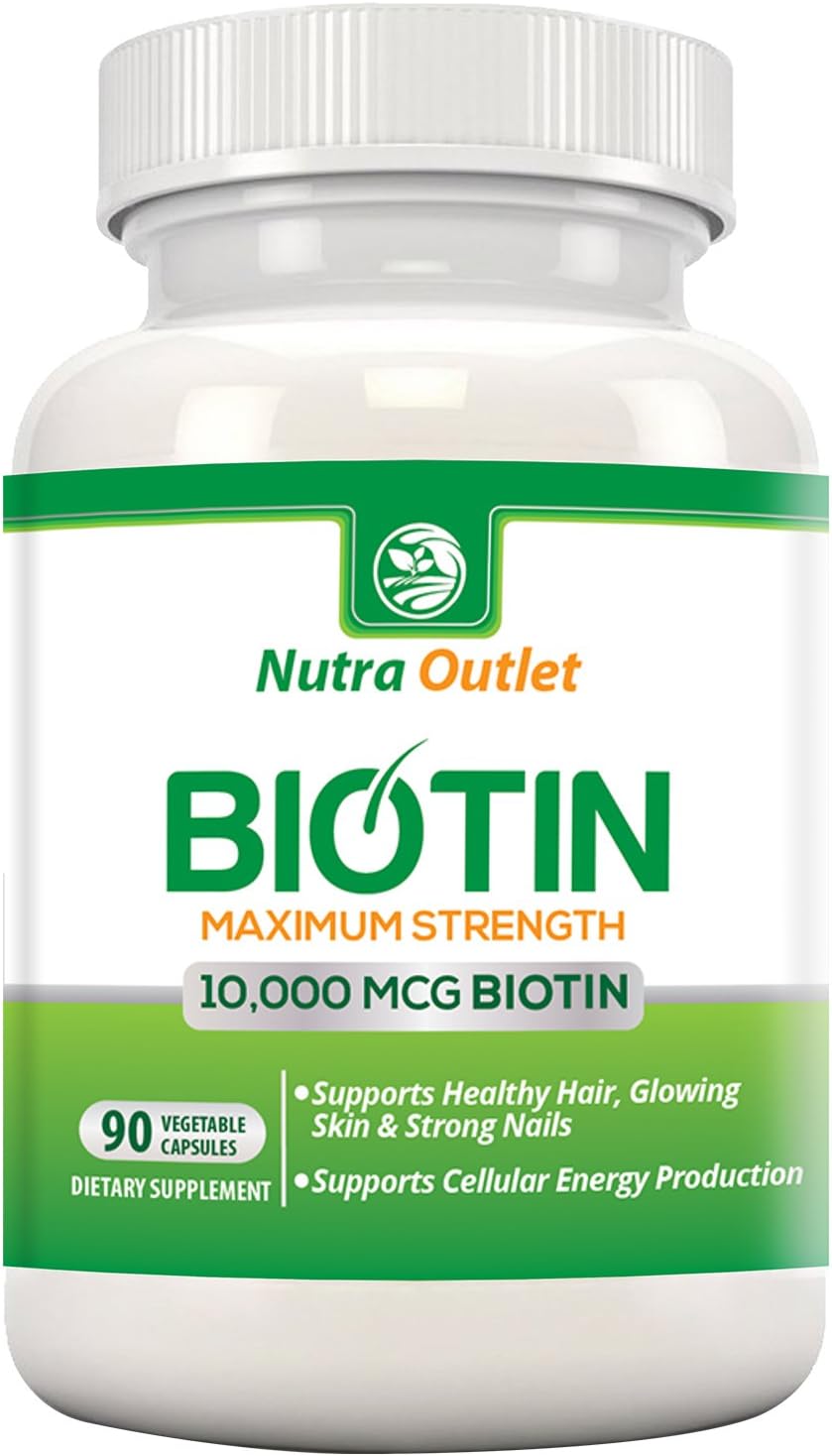 High Potency Biotin 10000mcg Supplement - 90 Capsules - Pure Natural Biotin for Hair Growth - Prevent Hair Loss, Reverse Grey Hair and Thinning Hair - Healthy Sexy Hair, Skin and Nail Health - 100% Money Back Guarantee